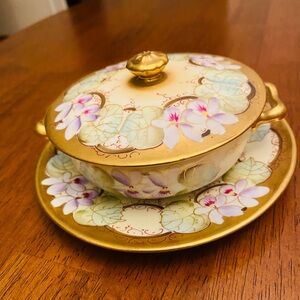 ANTIQUE ( 100 + years old ) LIMOGES plate / jewelry box.  Floral design.